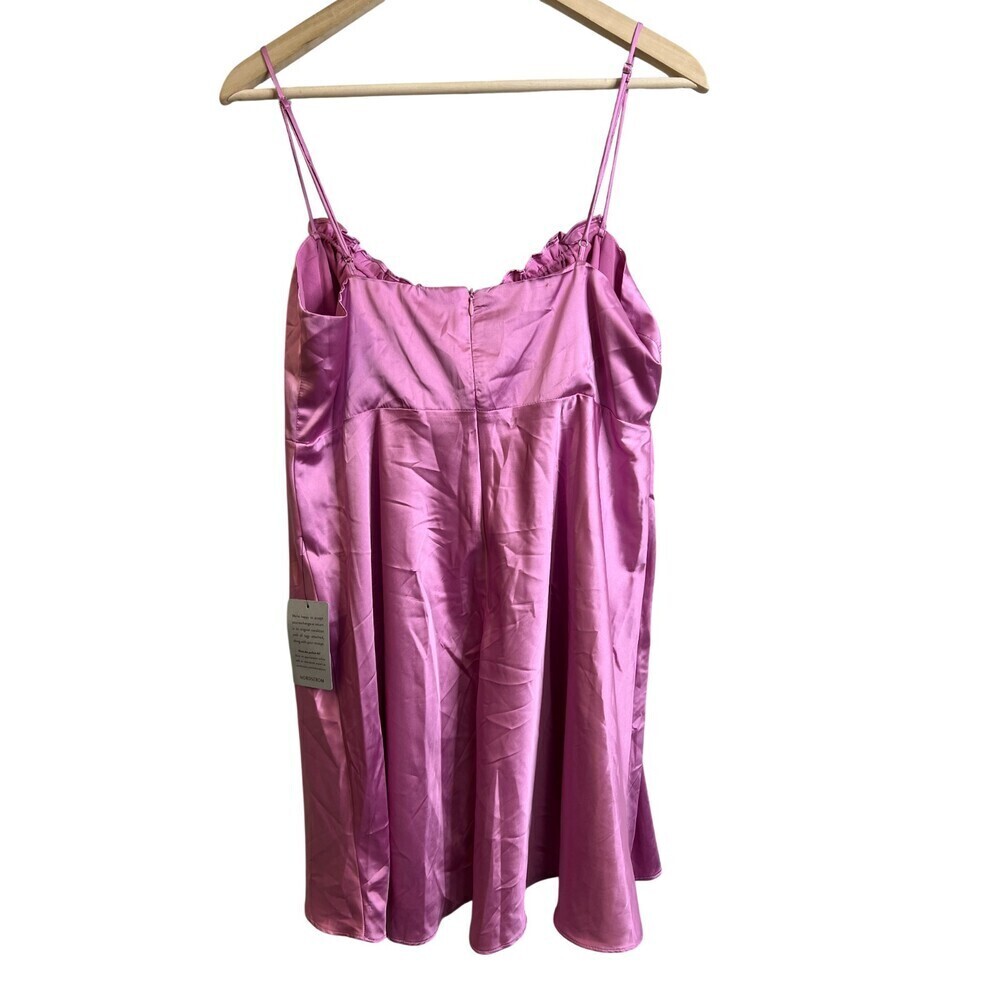 ASTR The Label Orchid Pink Satin Mini Dress Ruched Tie Front Size XL NWT - Picture 2 of 6